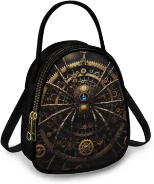 Steampunk Small Crossbody Bag PU Leather Phone Pouch Purse for Women, Top-Handle Shoulder Bags, 6.5x3.15x7.5inch