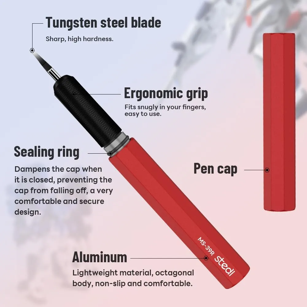 stedi Model Scriber Chisel,Tungsten steel Blades 0.1mm,for Modeling Hobby,RG Scale Model,Gundam Model Kit,for Scribing line, Engraved,Panel line,Resin,Red