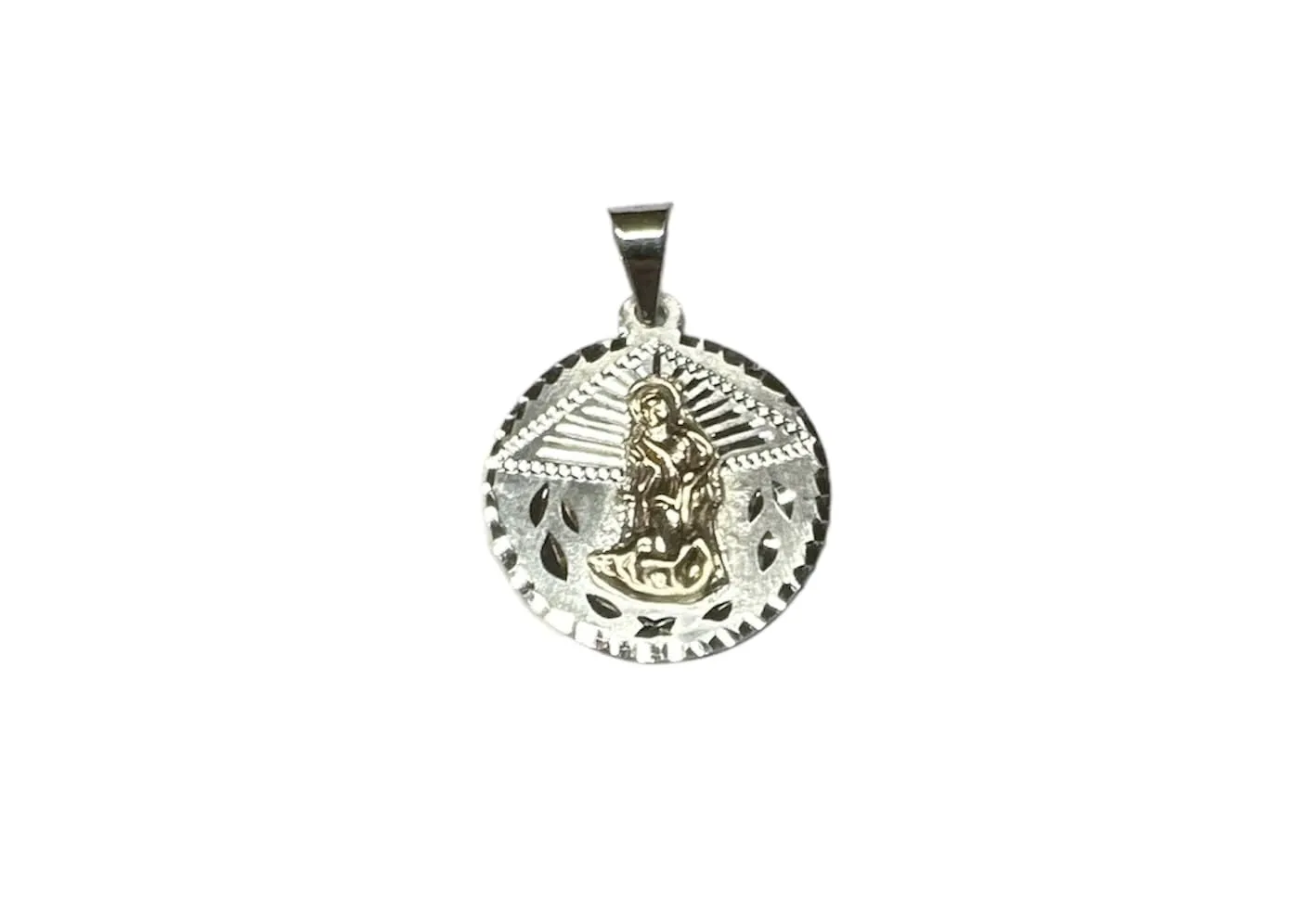 Sterling Silver & 14K Yellow Gold Saint Lazarus "San Lazaro" 21mm (Nickel Size) Medal Pendant