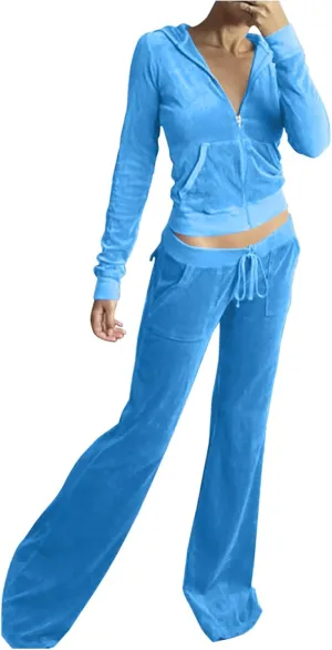 Stessotudo Lounge Sets for Women Zip Up Casual 2 Piece Pant Sets Long Sleeve Hooded Sweatshirts Comfy Velvet Fashion Outfits