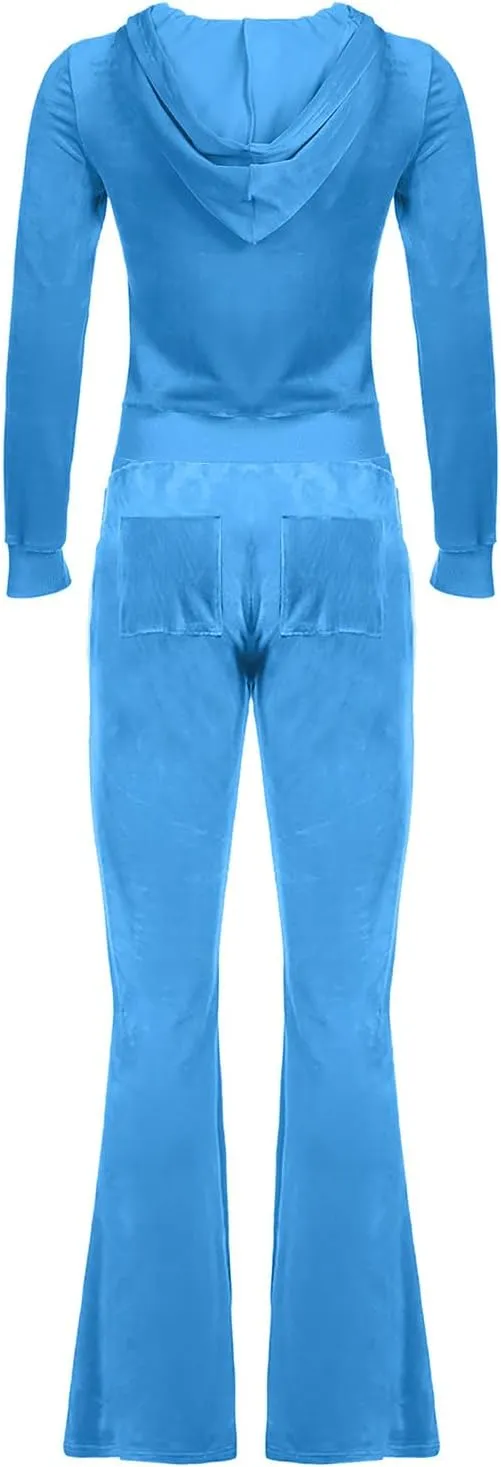 Stessotudo Lounge Sets for Women Zip Up Casual 2 Piece Pant Sets Long Sleeve Hooded Sweatshirts Comfy Velvet Fashion Outfits