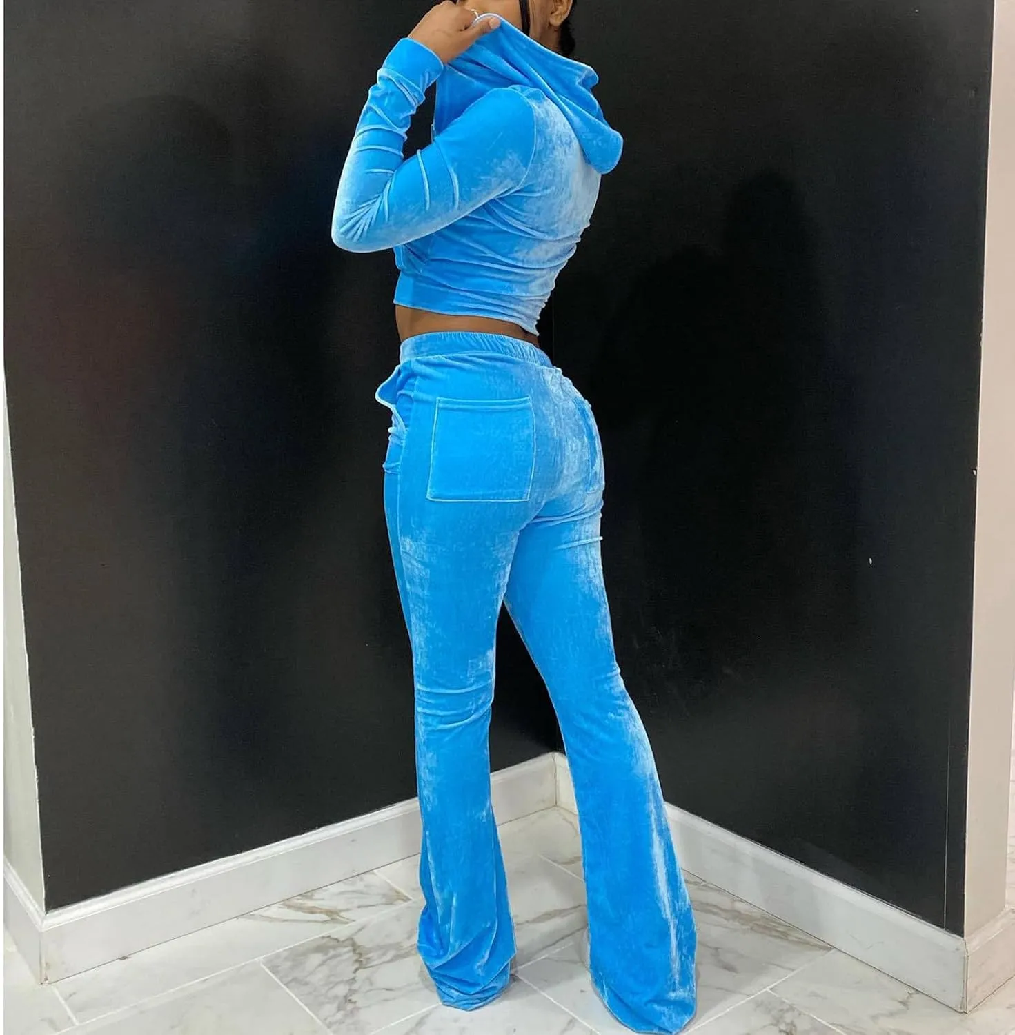 Stessotudo Lounge Sets for Women Zip Up Casual 2 Piece Pant Sets Long Sleeve Hooded Sweatshirts Comfy Velvet Fashion Outfits