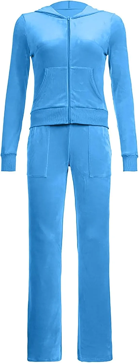Stessotudo Lounge Sets for Women Zip Up Casual 2 Piece Pant Sets Long Sleeve Hooded Sweatshirts Comfy Velvet Fashion Outfits