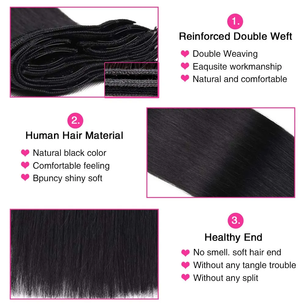 Straight Human Hair Clip in Hair Extensions for Women 100% Unprocessed Full Head Brazilian Virgin Hair Natural Black Color,8/Pcs with 18Clips,120 Gram (16inch, Straight hair)