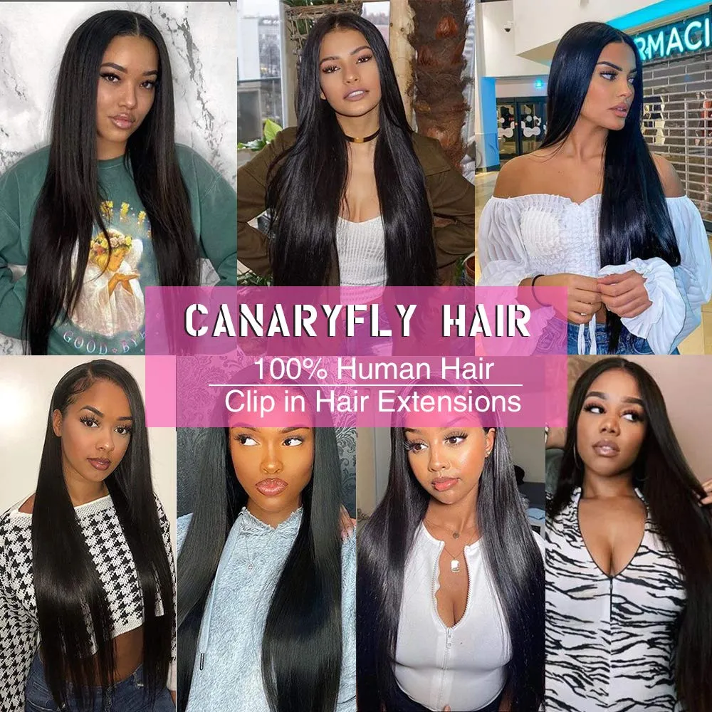 Straight Human Hair Clip in Hair Extensions for Women 100% Unprocessed Full Head Brazilian Virgin Hair Natural Black Color,8/Pcs with 18Clips,120 Gram (16inch, Straight hair)