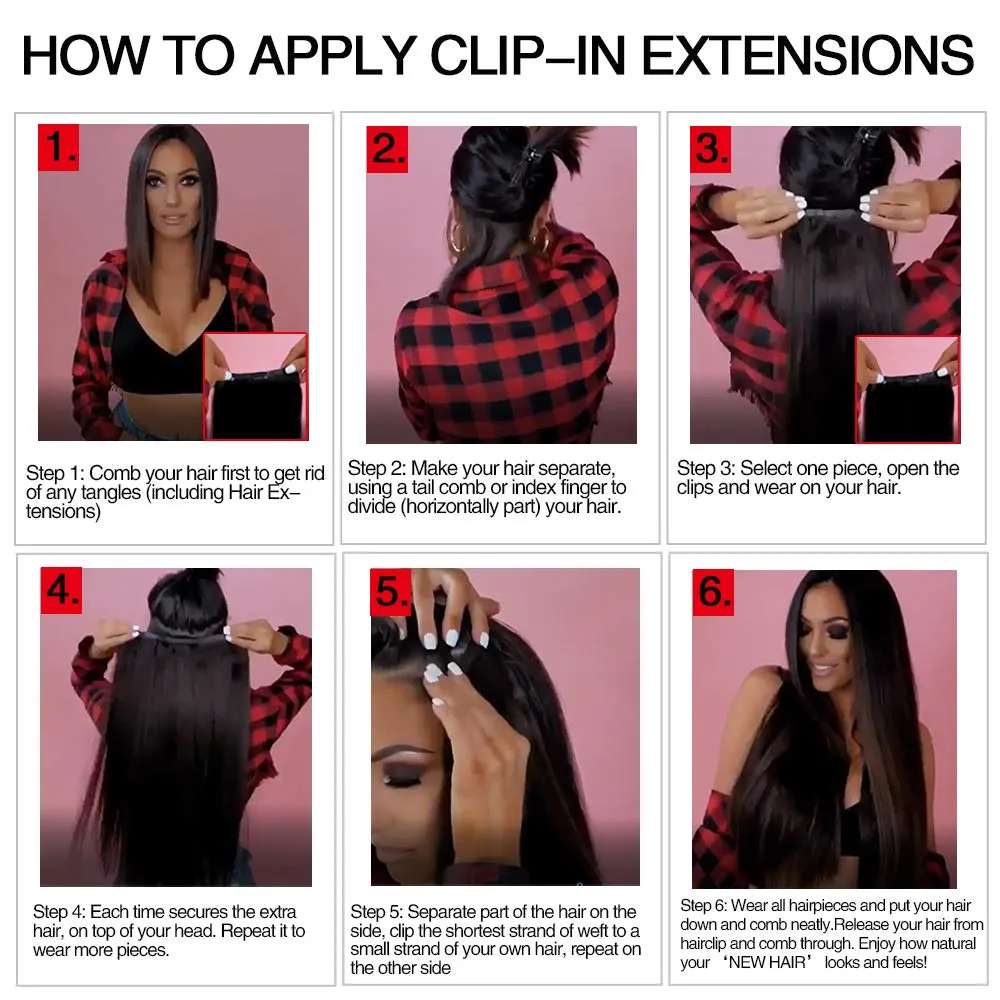 Straight Human Hair Clip in Hair Extensions for Women 100% Unprocessed Full Head Brazilian Virgin Hair Natural Black Color,8/Pcs with 18Clips,120 Gram (16inch, Straight hair)