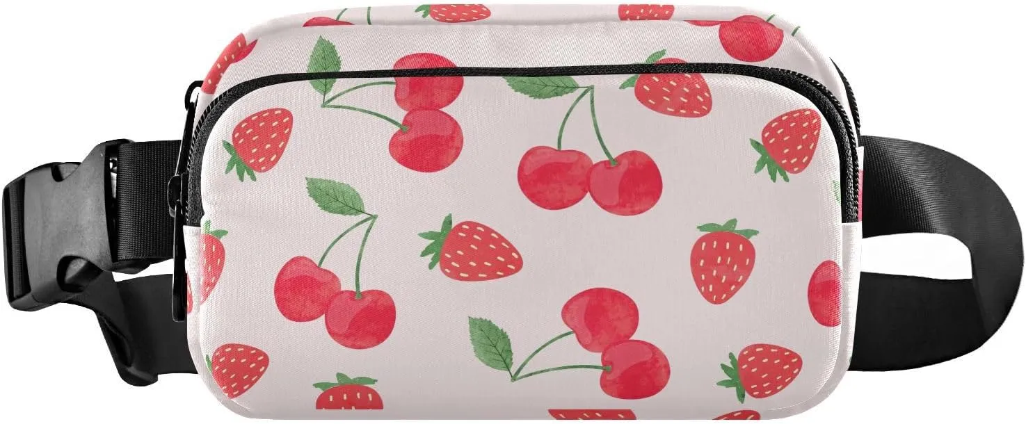 Strawberry and Cherry Fanny Pack Crossbody Bag for Men Women Belt Bag Bum Bag with Adjustable Strap, Fashion Waist Packs for Travel Running Workout