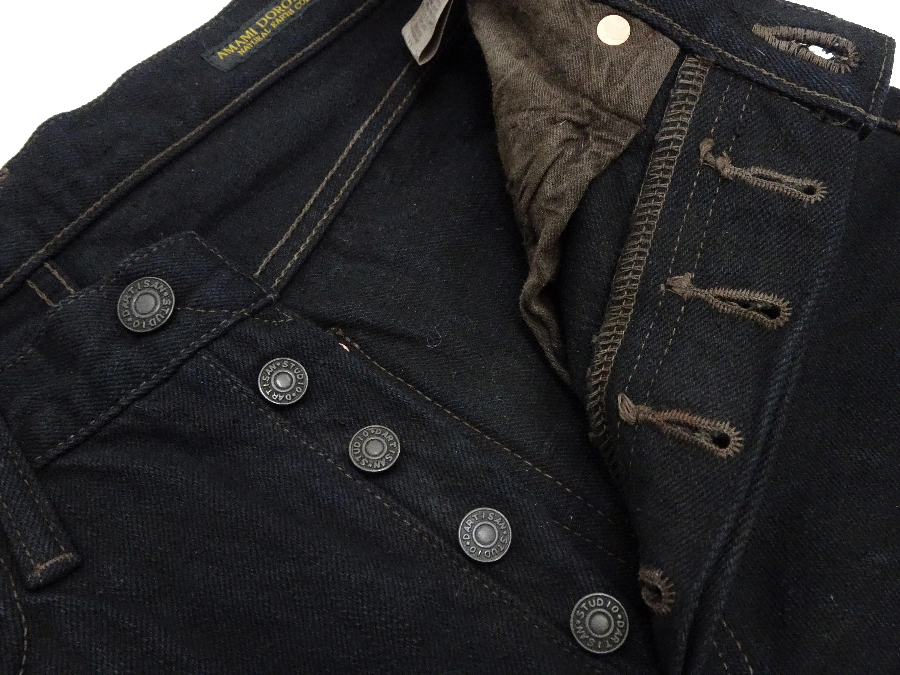 Studio D'artisan Mud-Dyed Black Denim Jeans Men's Regular Straight Fit Button-Fly 18oz. Amami Dorozome Selvedge Denim Pants SP-120 One-Wash
