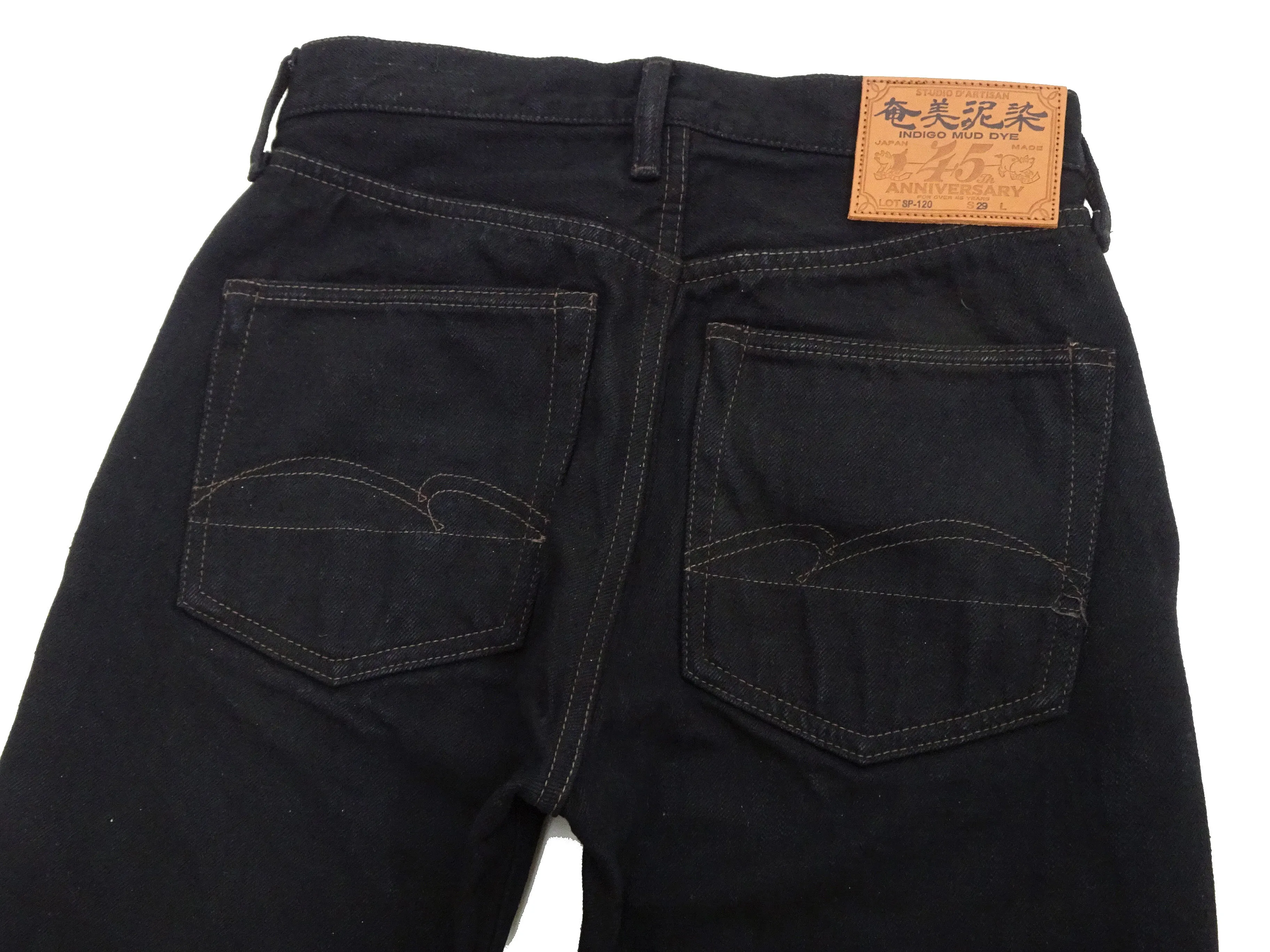 Studio D'artisan Mud-Dyed Black Denim Jeans Men's Regular Straight Fit Button-Fly 18oz. Amami Dorozome Selvedge Denim Pants SP-120 One-Wash