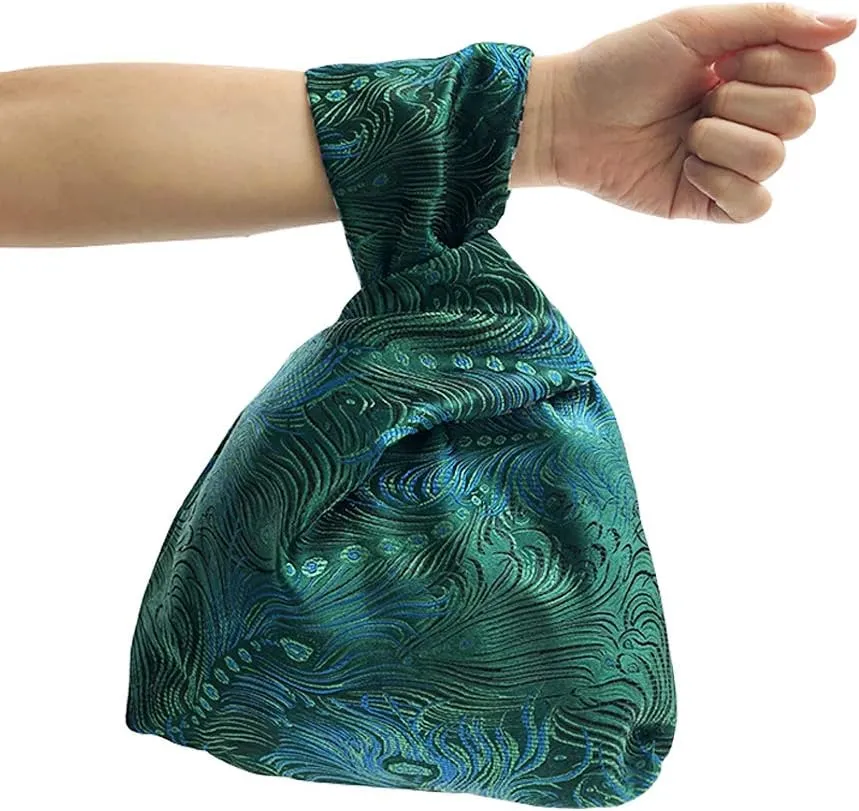 Stylish Cotton Japanese Pattern Wrist Bag Sleeve Knot Pouch Portable Canvas Tote Purse for Female, Women