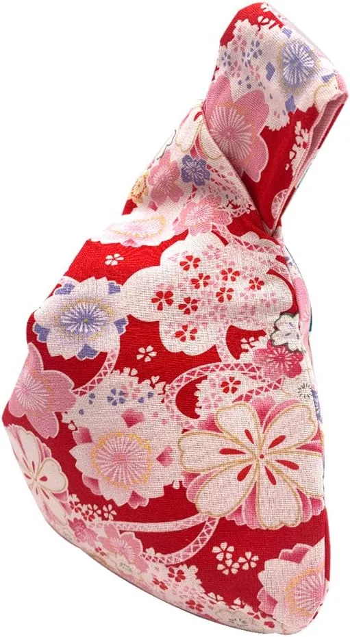 Stylish Cotton Japanese Pattern Wrist Bag Sleeve Knot Pouch Portable Canvas Tote Purse for Female, Women