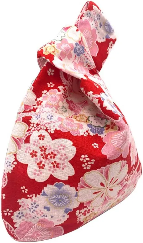 Stylish Cotton Japanese Pattern Wrist Bag Sleeve Knot Pouch Portable Canvas Tote Purse for Female, Women