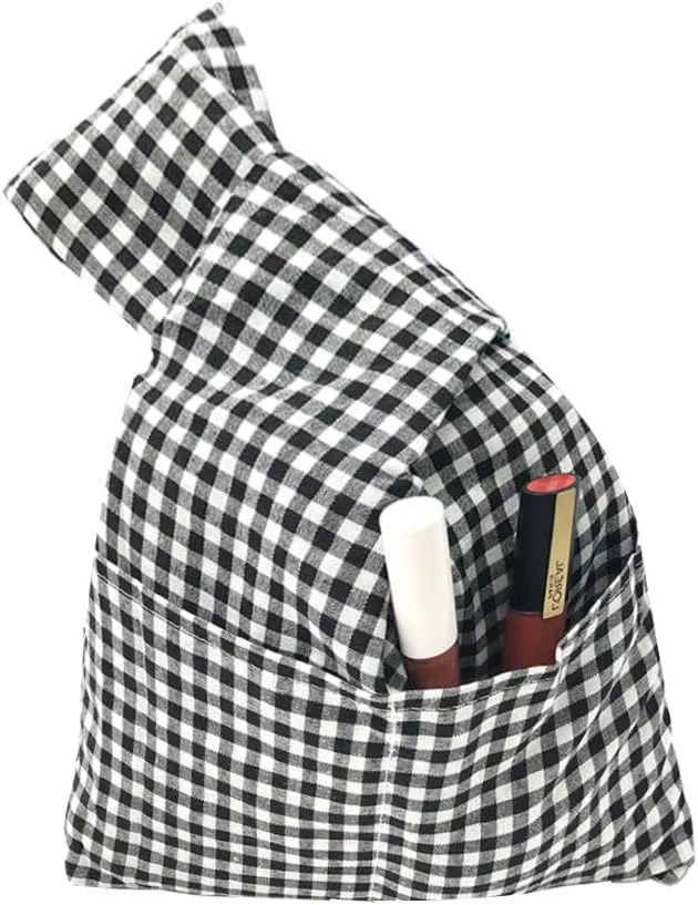 Stylish Cotton Japanese Pattern Wrist Bag Sleeve Knot Pouch Portable Canvas Tote Purse for Female, Women