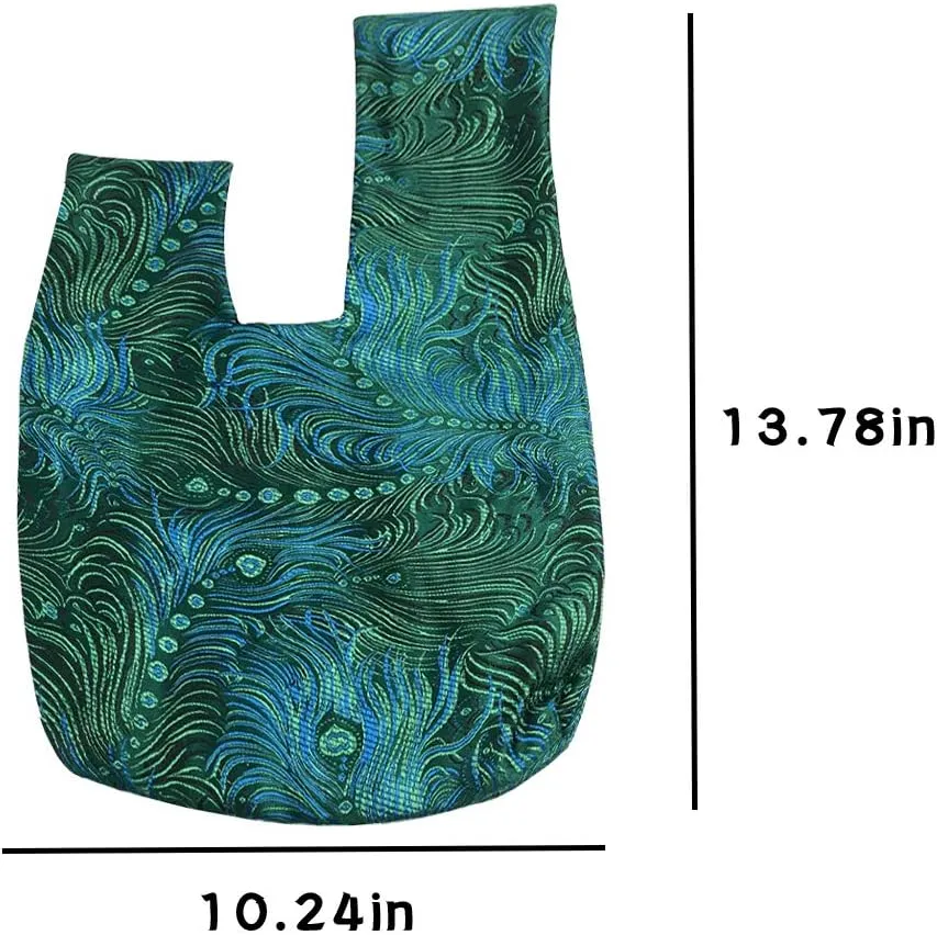 Stylish Cotton Japanese Pattern Wrist Bag Sleeve Knot Pouch Portable Canvas Tote Purse for Female, Women