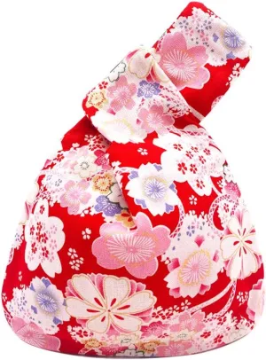 Stylish Cotton Japanese Pattern Wrist Bag Sleeve Knot Pouch Portable Canvas Tote Purse for Female, Women