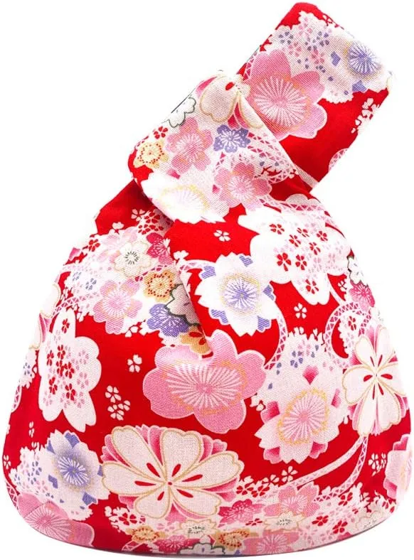 Stylish Cotton Japanese Pattern Wrist Bag Sleeve Knot Pouch Portable Canvas Tote Purse for Female, Women