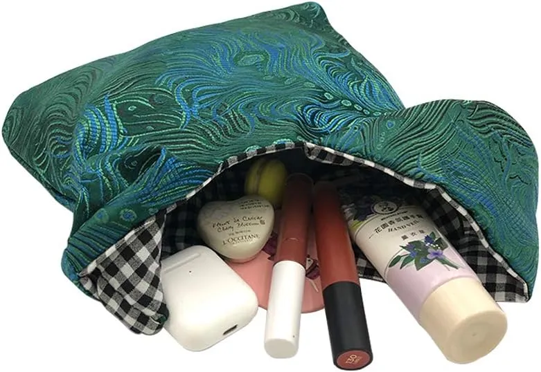 Stylish Cotton Japanese Pattern Wrist Bag Sleeve Knot Pouch Portable Canvas Tote Purse for Female, Women