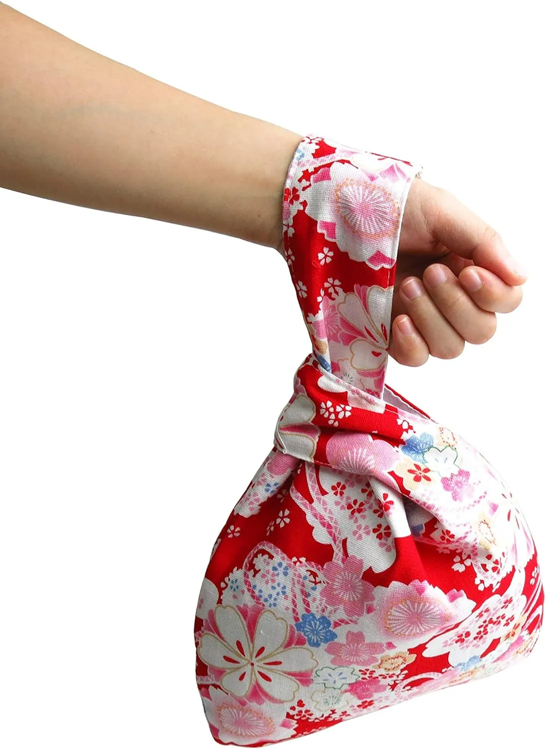 Stylish Cotton Japanese Pattern Wrist Bag Sleeve Knot Pouch Portable Canvas Tote Purse for Female, Women