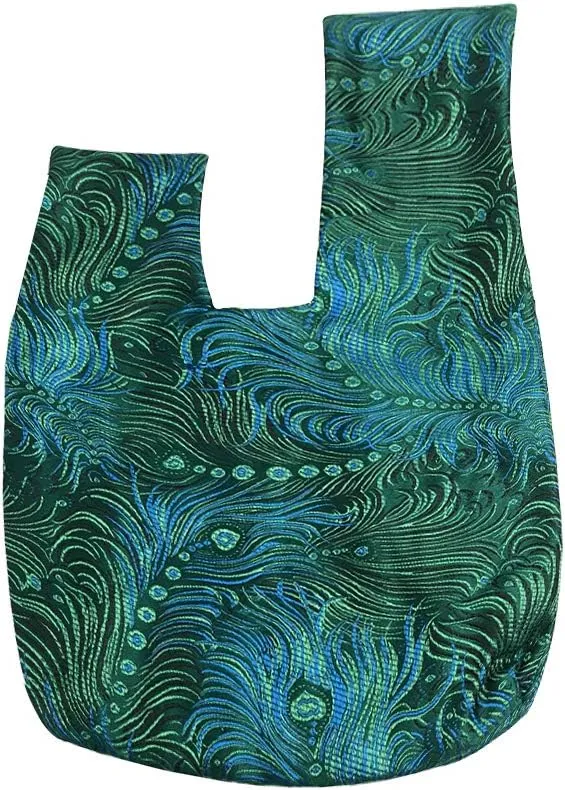 Stylish Cotton Japanese Pattern Wrist Bag Sleeve Knot Pouch Portable Canvas Tote Purse for Female, Women