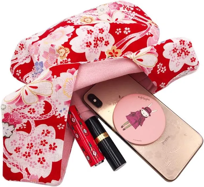 Stylish Cotton Japanese Pattern Wrist Bag Sleeve Knot Pouch Portable Canvas Tote Purse for Female, Women
