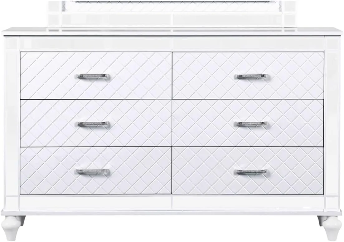 Stylish Silver Champagne 6 Drawer Dresser with Embossed Wood Finish Storage Cabinet,Rustic