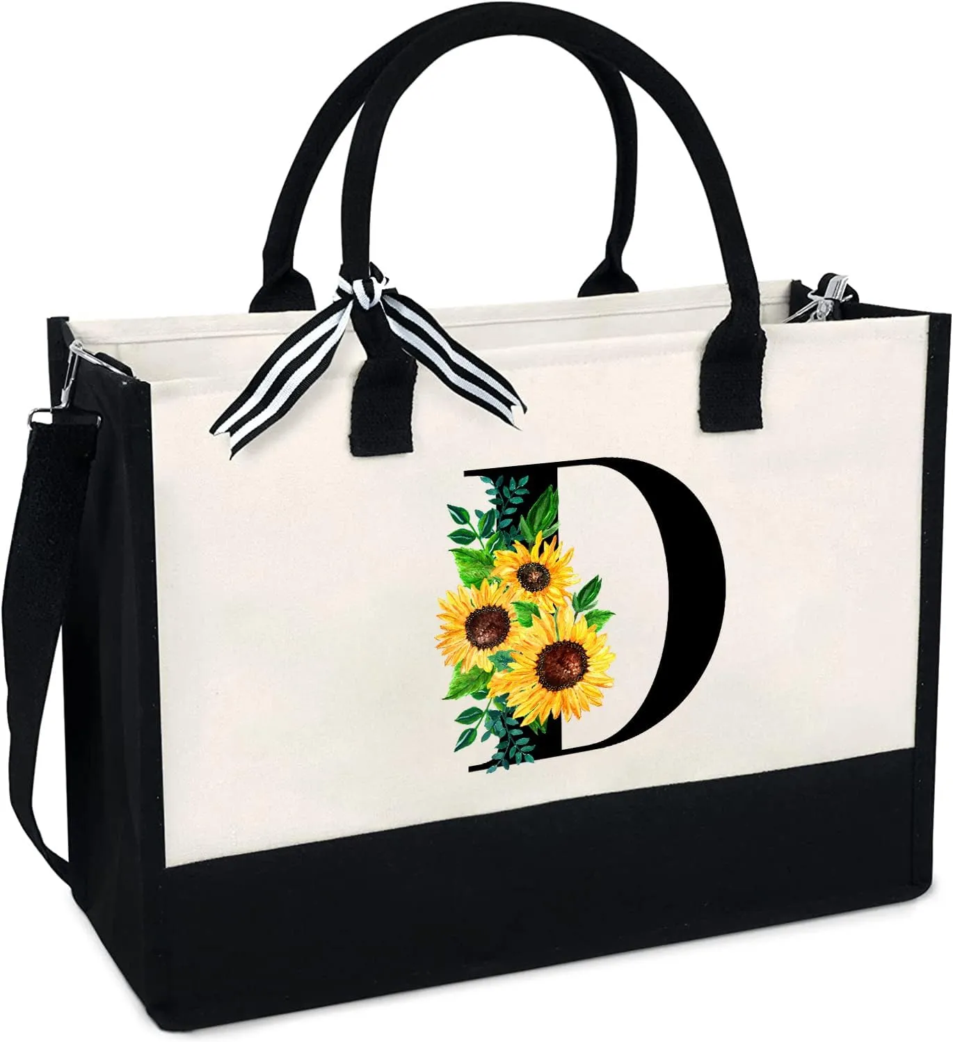 Sunflower Tote with Zipper Pocket, 13oz Monogram Tote Bags for Women, Birthday, Christmas, Teacher Gifts
