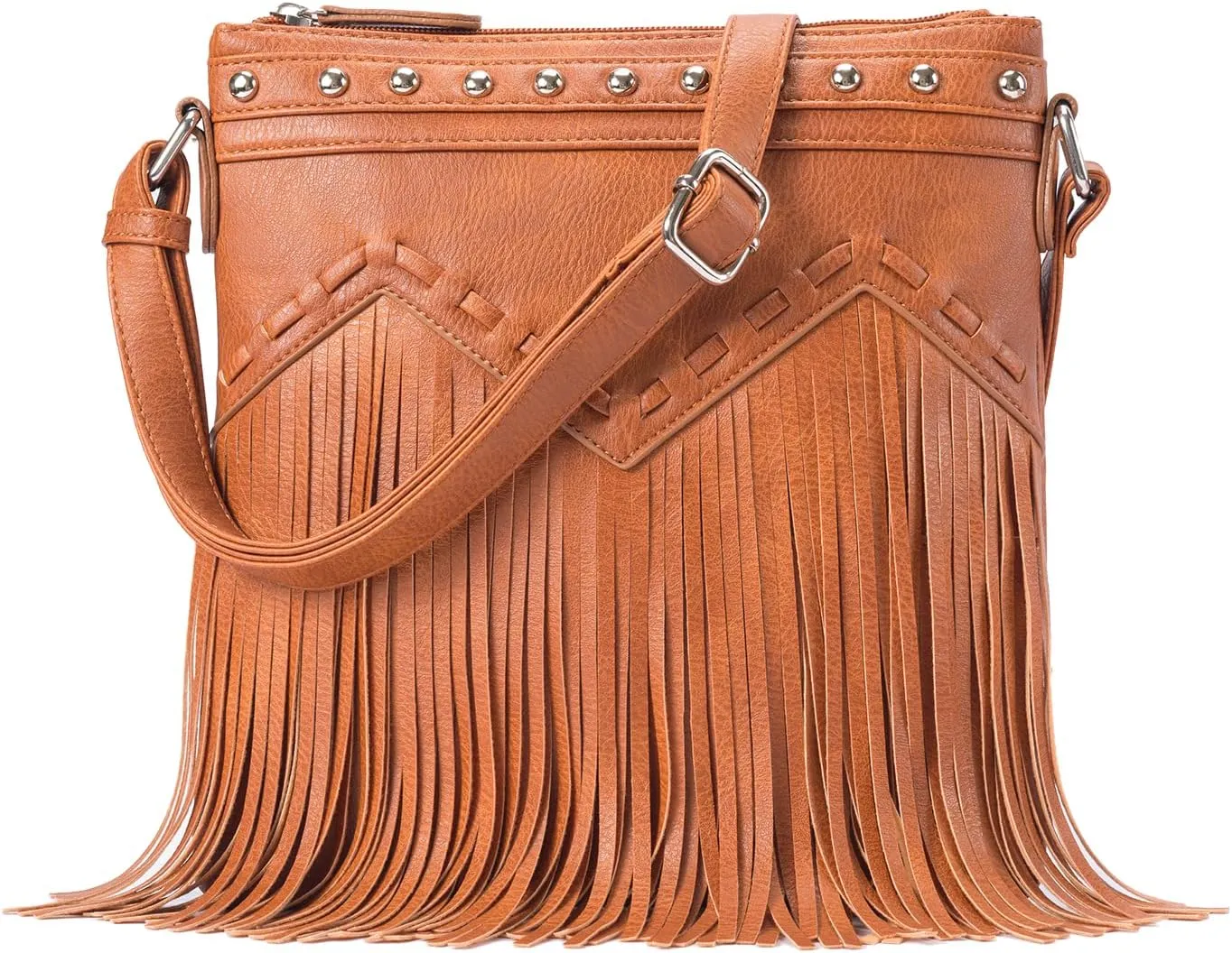 Sunwel Fashion Fringe Crossbody Bag with Rivets Western Purse Vegan Leather Tassel Shoulder Crossbody Bag for Women