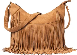 Sunwel Fashion Women Fringe Hobo Bag Western Purse Shoulder Bag Vegan Suede Tassel Hippie Crossbody Bag