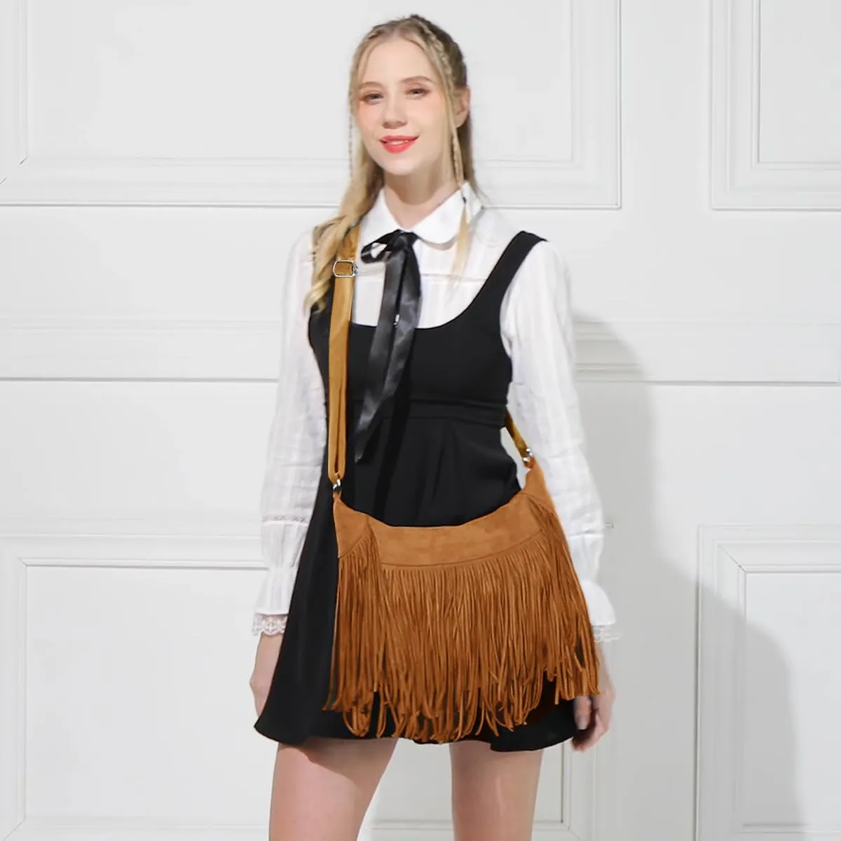 Sunwel Fashion Women Fringe Hobo Bag Western Purse Shoulder Bag Vegan Suede Tassel Hippie Crossbody Bag