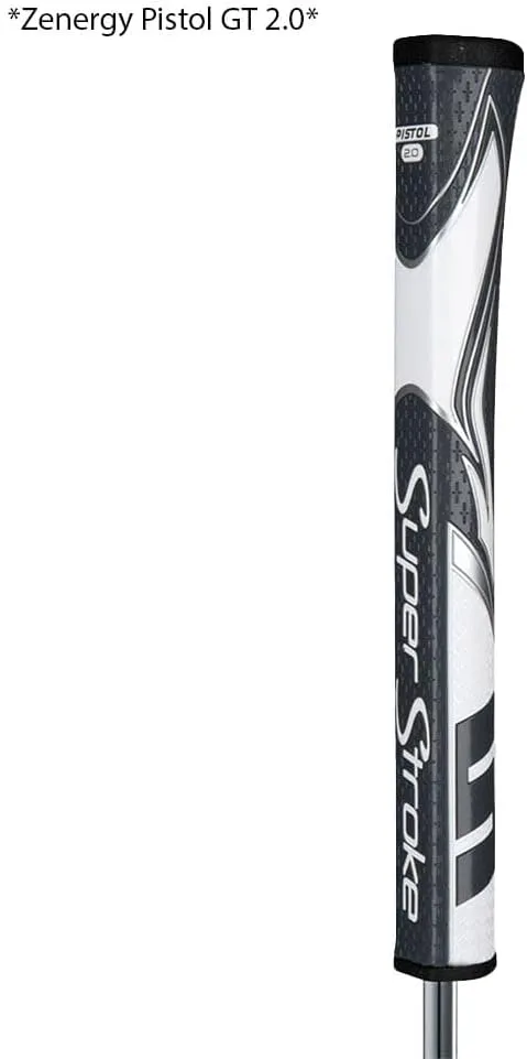 SuperStroke Zenergy Pistol Tour Golf Putter Grip with No Taper Enhanced SPYNE Technology, New Multi-Zone Texturing and Tech-Port, Blue/White