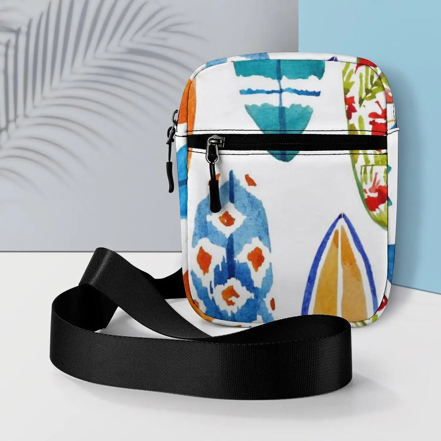 Surfing Floral Surfing Boards Seamless On White Adjustable Fanny Waist Pack Pouch, Waterproof Crossbody Runners Bag Wallet for Gym Hiking Fitness Women Men 6.1 x 2.2 x 7.9 inch
