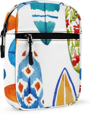 Surfing Floral Surfing Boards Seamless On White Adjustable Fanny Waist Pack Pouch, Waterproof Crossbody Runners Bag Wallet for Gym Hiking Fitness Women Men 6.1 x 2.2 x 7.9 inch