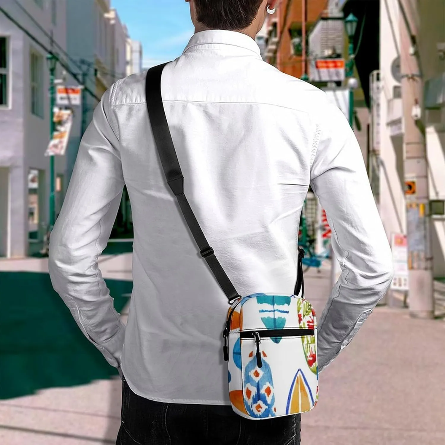Surfing Floral Surfing Boards Seamless On White Adjustable Fanny Waist Pack Pouch, Waterproof Crossbody Runners Bag Wallet for Gym Hiking Fitness Women Men 6.1 x 2.2 x 7.9 inch