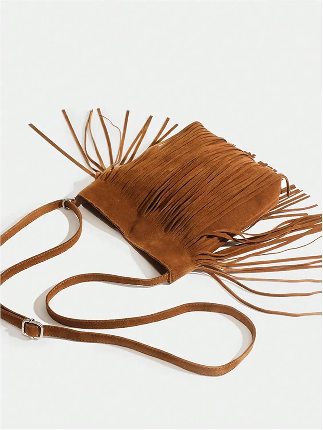 SweatyRocks Women's Tassel Boho Small Suede Crossbody Bag with Adjustable Strap