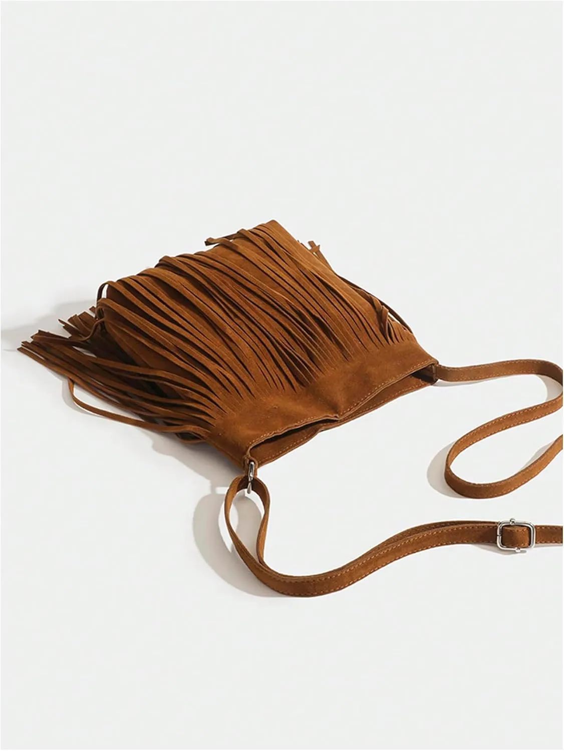 SweatyRocks Women's Tassel Boho Small Suede Crossbody Bag with Adjustable Strap