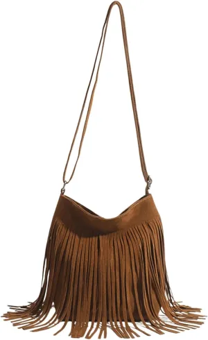 SweatyRocks Women's Tassel Boho Small Suede Crossbody Bag with Adjustable Strap