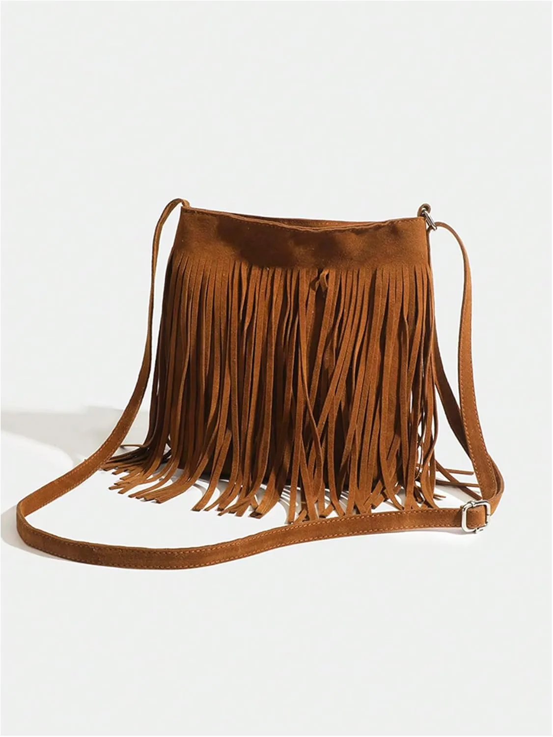 SweatyRocks Women's Tassel Boho Small Suede Crossbody Bag with Adjustable Strap