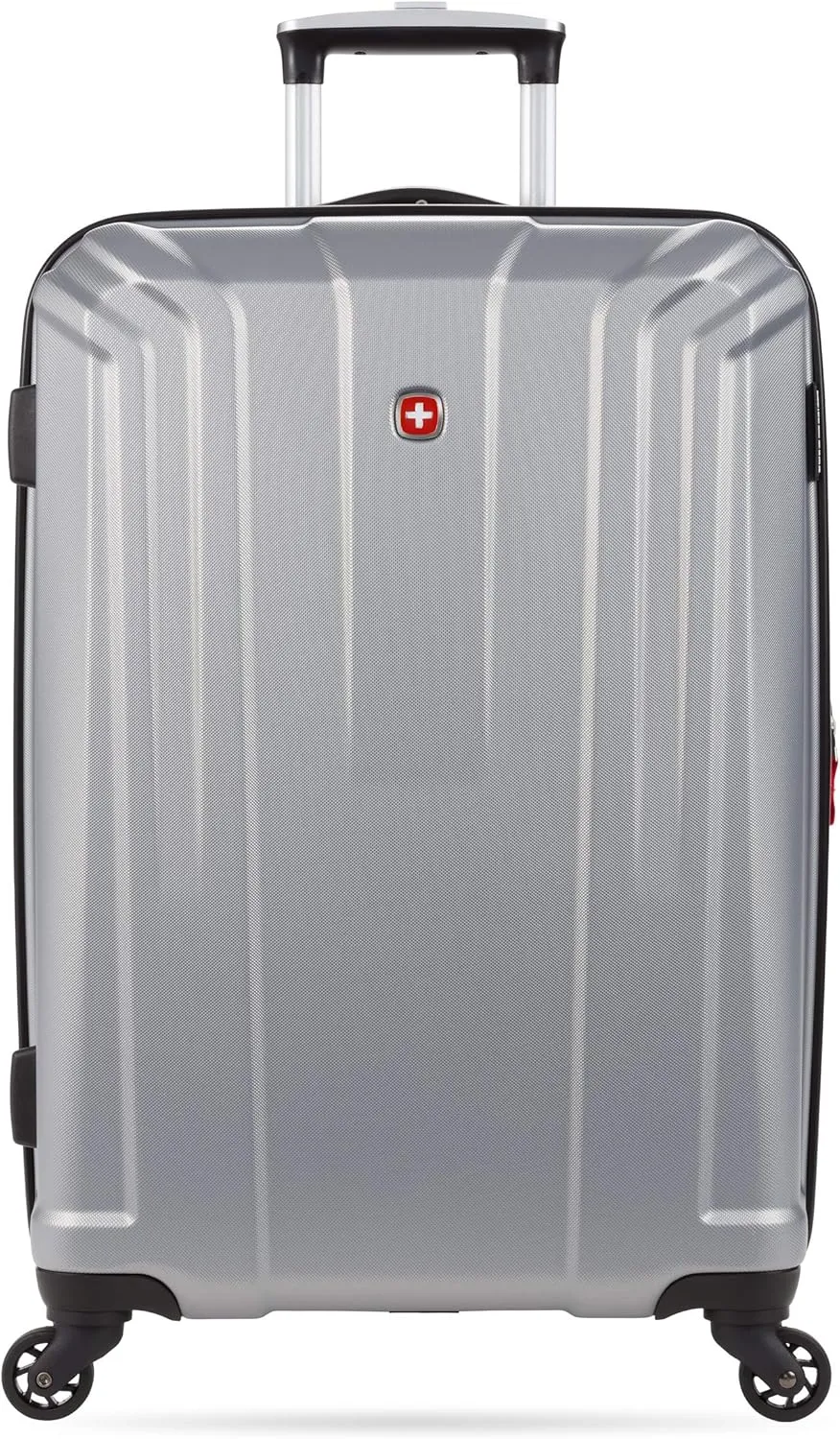 SwissGear 3750 Hardside Luggage with Spinner Wheels, Silver, Checked-Medium 23-Inch