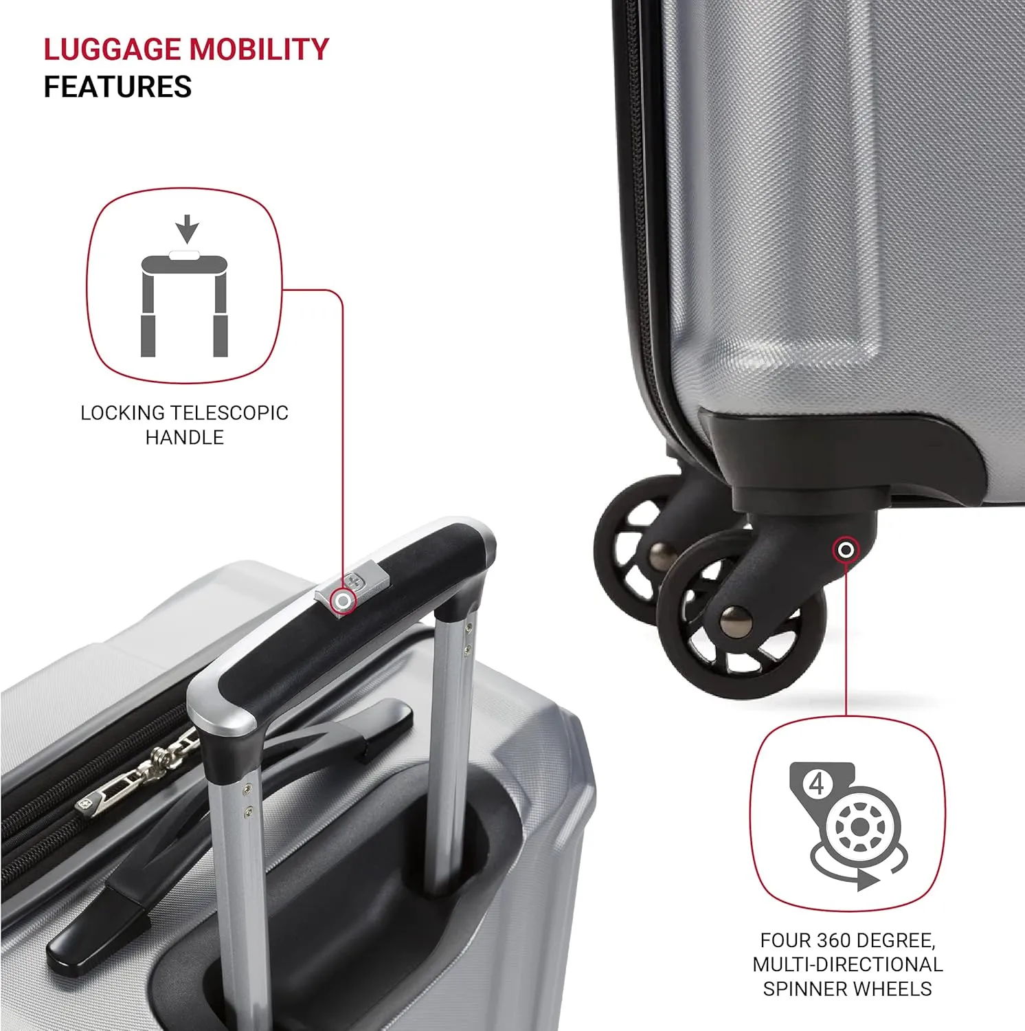 SwissGear 3750 Hardside Luggage with Spinner Wheels, Silver, Checked-Medium 23-Inch