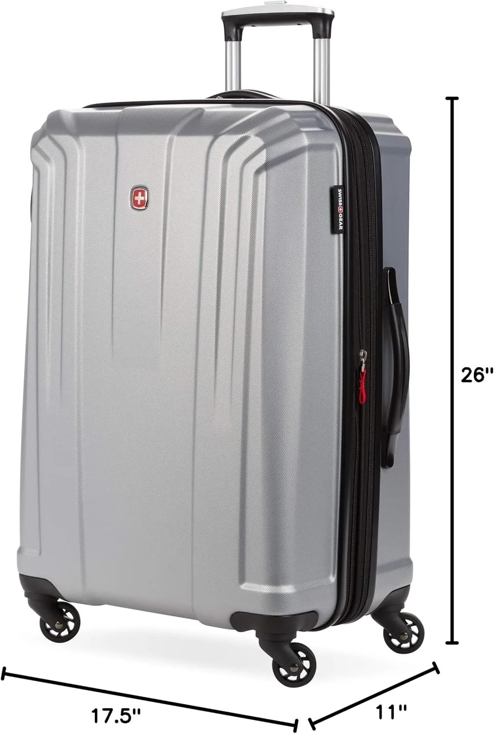 SwissGear 3750 Hardside Luggage with Spinner Wheels, Silver, Checked-Medium 23-Inch