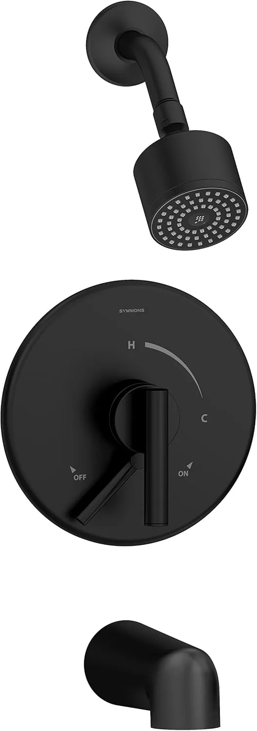Symmons S-3502-CYL-B-MB-1.5-TRM Dia Single Handle 1-Spray Tub and Shower Faucet Trim with Brass Escutcheon in Matte Black - 1.5 GPM (Valve Not Included)