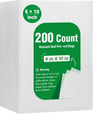 Syntus 200 Count Vacuum Sealer Bags Pint 6 x 10 inch for Seal a Meal, Commercial Grade BPA Free Heavy Duty Precut Seal Bags, Food Vac Bags for Storage, Meal Prep or Sous Vide
