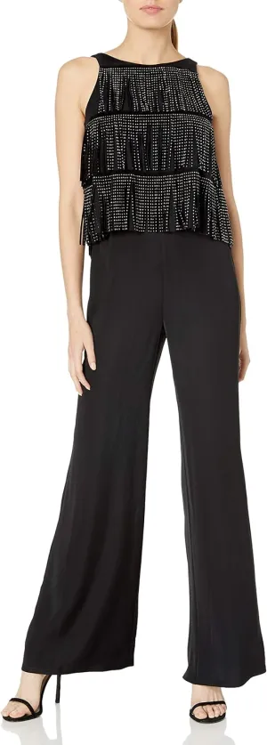 Tadashi Shoji womens Slvless Jumpsuit Fringe Layers and Open Back