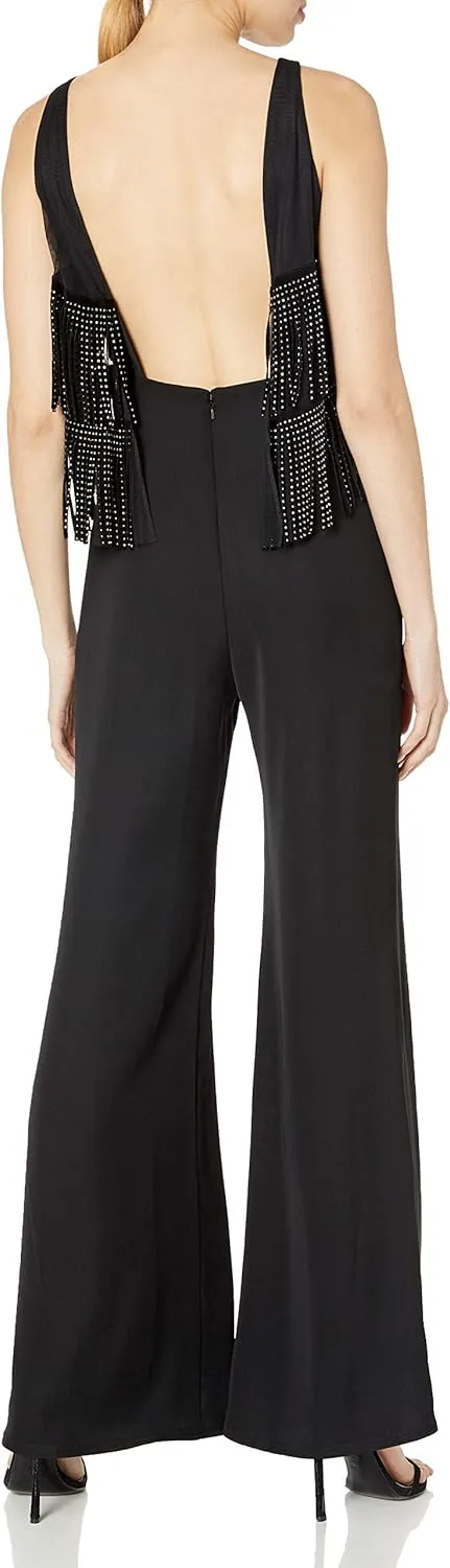 Tadashi Shoji womens Slvless Jumpsuit Fringe Layers and Open Back
