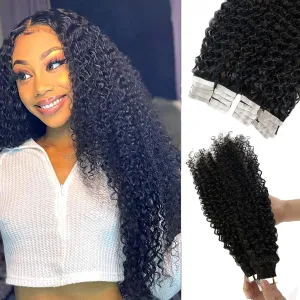Tape in Hair Extensions Jerry Curly 20 Pieces 50g 24 Inch Natural Black Real Human Hair Extensions Tape ins