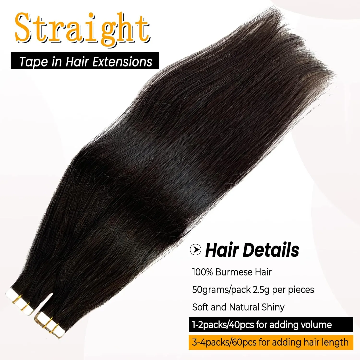 Tape ins 20 pcs Straight Tape in Hair Extensions Human Hair Natrual Black for Women 14 Inch 50G