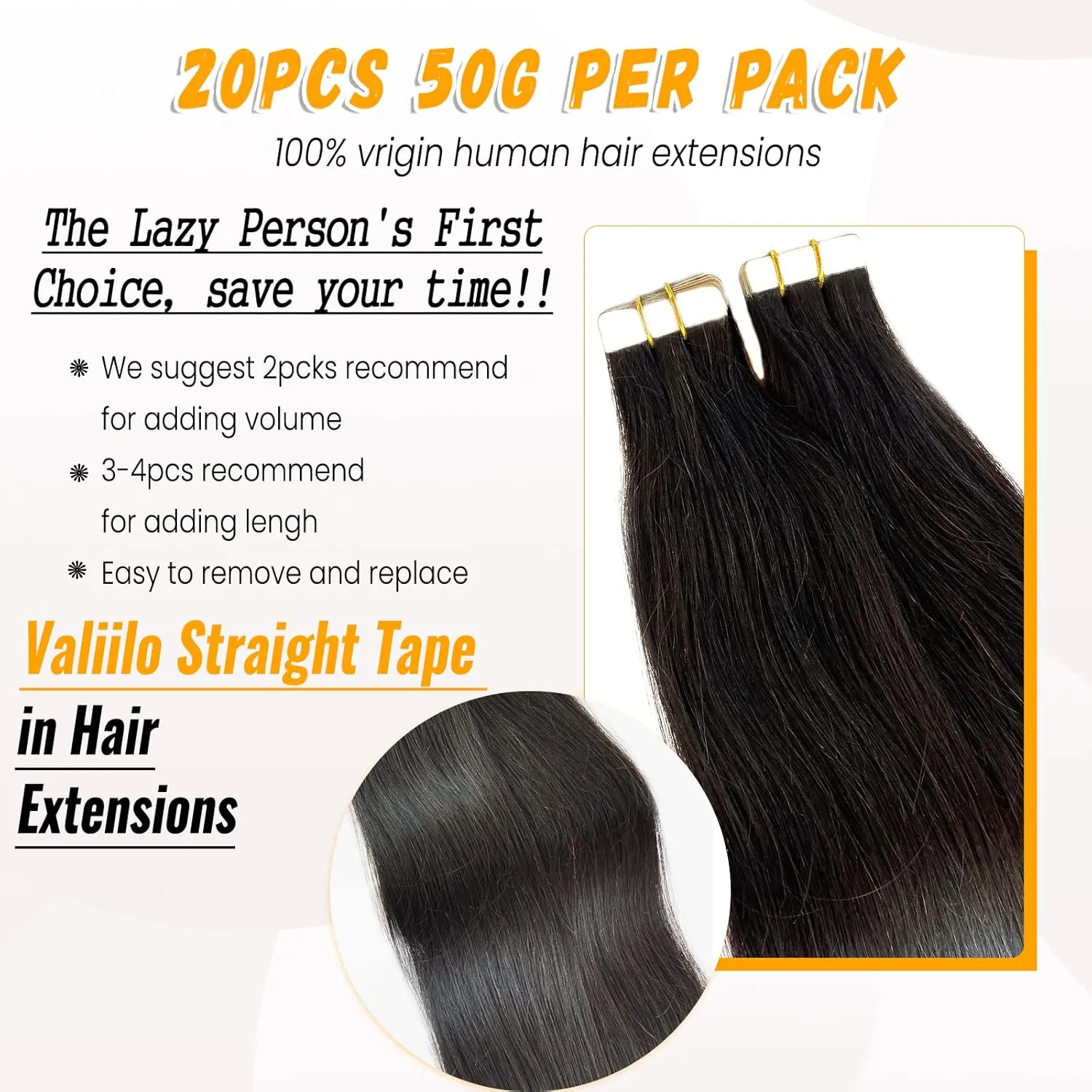 Tape ins 20 pcs Straight Tape in Hair Extensions Human Hair Natrual Black for Women 14 Inch 50G