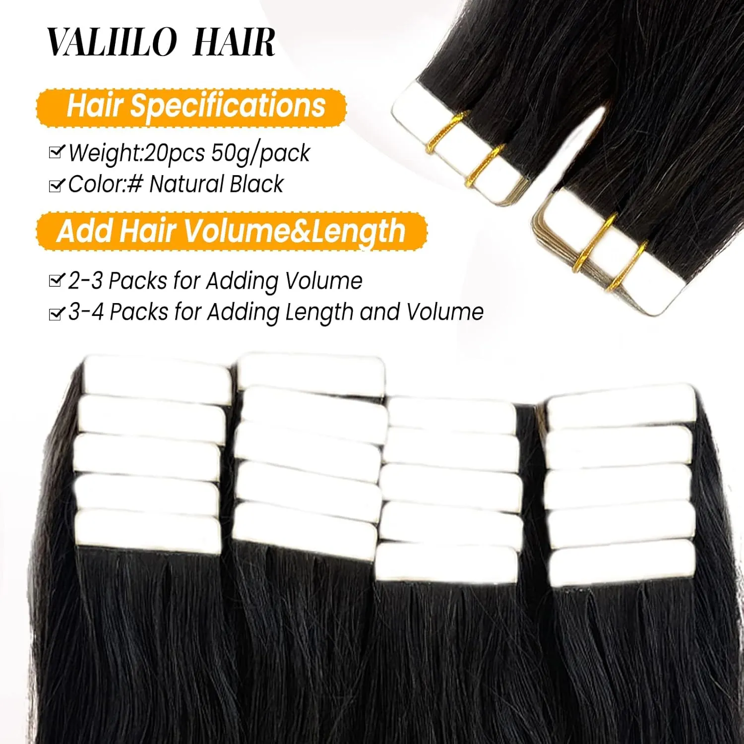 Tape ins 20 pcs Straight Tape in Hair Extensions Human Hair Natrual Black for Women 14 Inch 50G