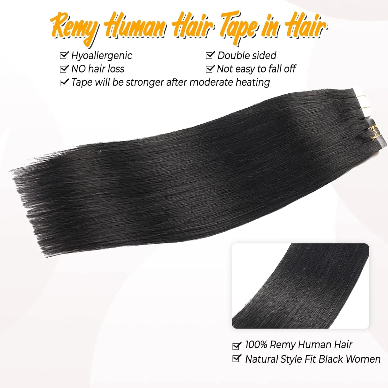 Tape ins 20 pcs Straight Tape in Hair Extensions Human Hair Natrual Black for Women 14 Inch 50G