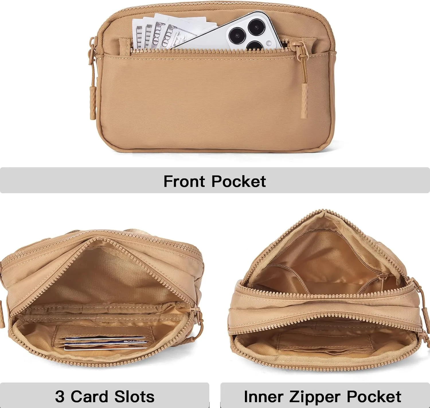 Telena Fanny Packs for Women Men Fashionable Cross Body Fanny Pack Belt Bag for Women with Adjustable Straps Light Brown